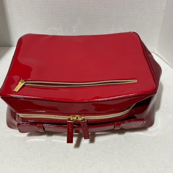 Estee Lauder Red Vinyl Cosmetic Make Up Zip Train Travel Case Bag 11.5"w/Handle - Picture 6 of 16